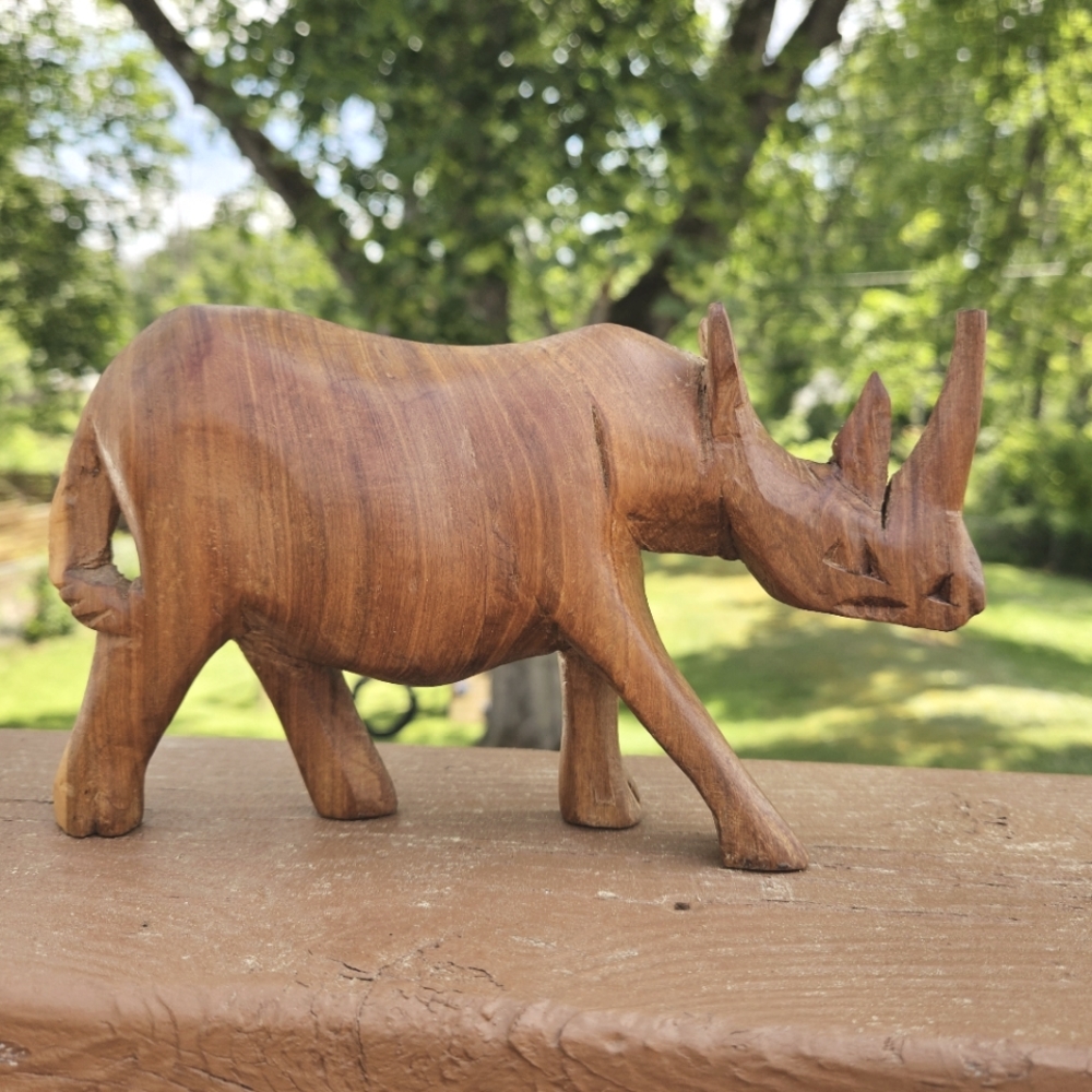 Handcarved Wood Rhino 8" x 4.5"